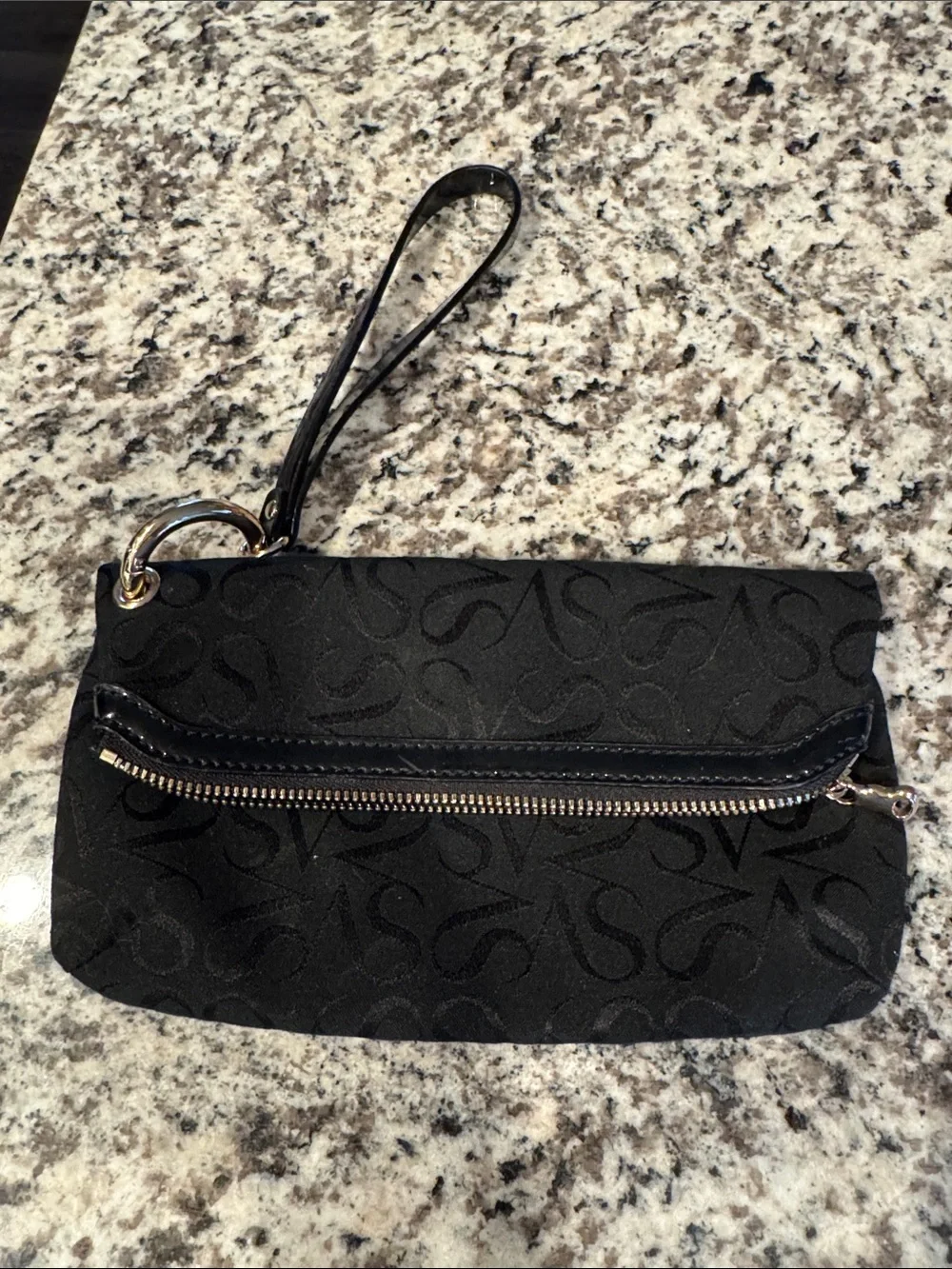 Black Wristlet Clutch with Subtle Monogram